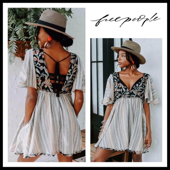 Free People Dresses & Skirts - FREE PEOPLE BOHO BLACK PRINT MINI TUNIC DRESS A2C